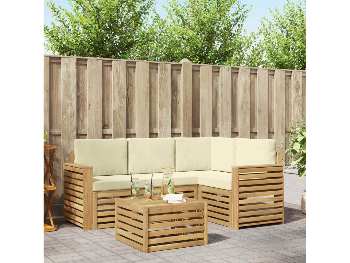 Vidaxl Conjunto De Sofás Para Exterior 5 Unid. Branco E Creme