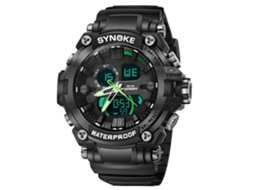 Relógio eletrônico multifuncional masculino, pulseira moderna e simples, preto e verde.