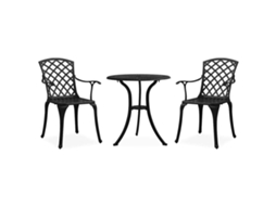 Vidaxl 3 Pcs Conjunto De Bistrô Alumínio Fundido Preto