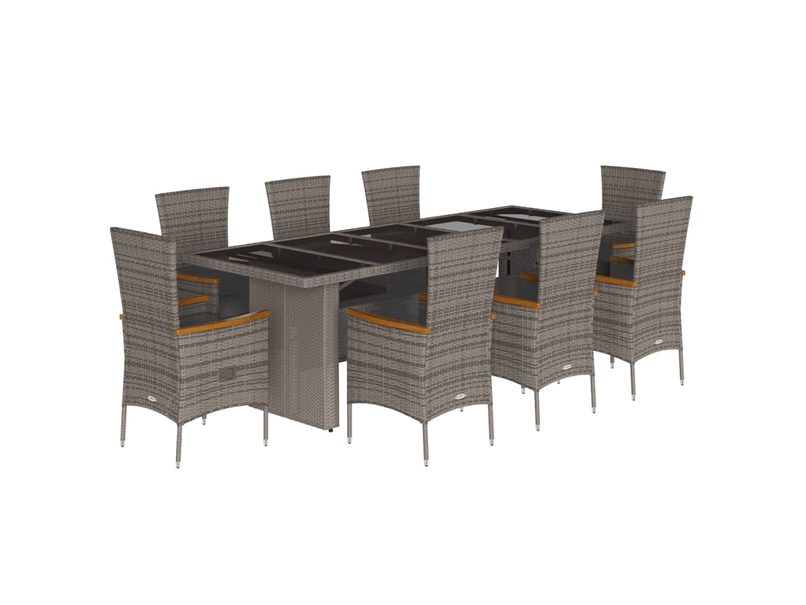 Conjunto de 9 Jantar para Jardim com Almofadões Vime Pe Cinza MAISON EXCLUSIVE