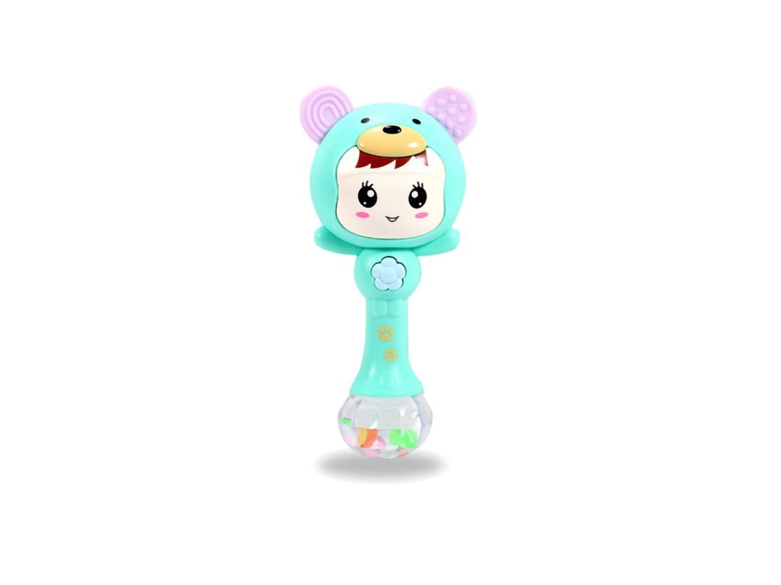 Brinquedo Mordedor Com Sons E Luz Para Bebês, Rattle Educativo De Plástico Macio E Seguro, Cor Verde