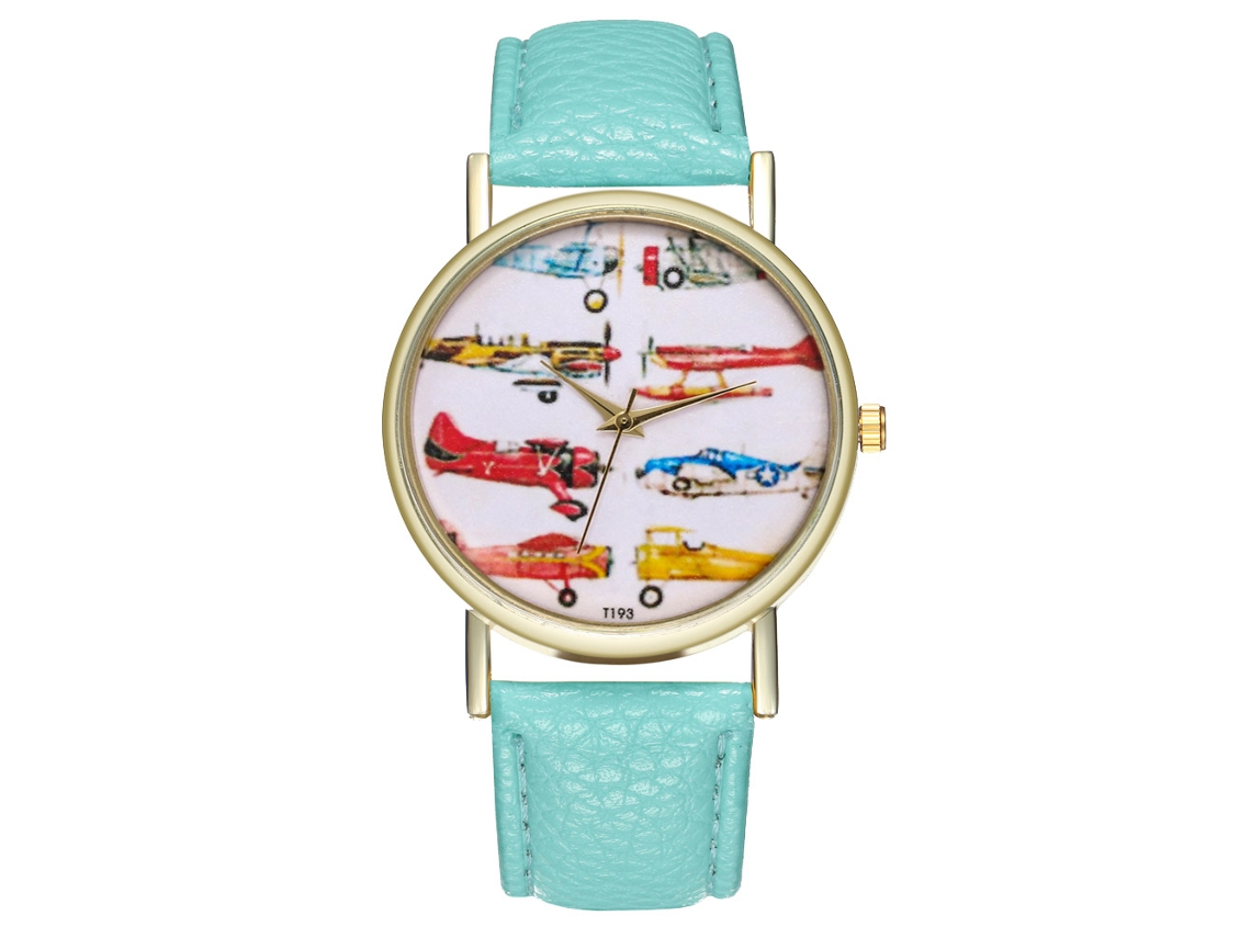 Relógio feminino Zhoulianfa de couro com mecanismo de quartzo, modelo T193-a, inspirado em aviões de combate, cor menta.