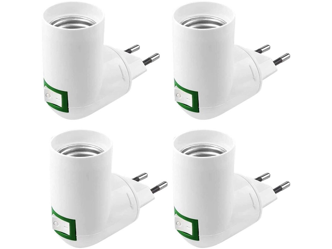 Conjunto de 4 Tomadas E27 com Interruptor para Canteiro Obras, 220v Ac, para Parede, Cozinha, Lâmpada Led BRILVIBERA (brancas)