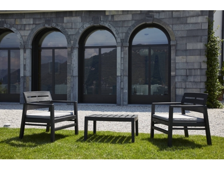 Conjunto de jardim IPAE-PROGARDEN Lombok (2 cadeiroes + 1 mesa de apoio em cor antracite com almofada)