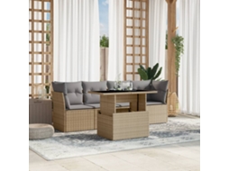 Vidaxl 5 Pcs Conjunto De Sofás P/ Jardim Com Almofadões Vime Pe Bege