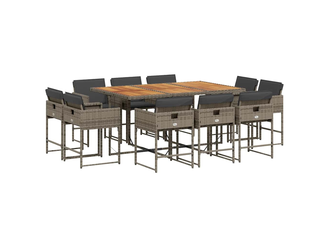 Conjunto de 11 Jantar para Jardim com Almofadões Vime Pe Cinzento MAISON EXCLUSIVE