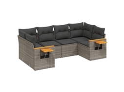 Conjunto 6 sofás de jardim com almofadões VIDAXL vime cinzento