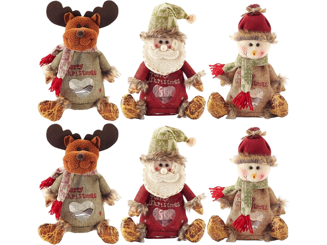 Conjunto Com 6 De Presente De Natal Tecido, Papai Noel, Reutilizável