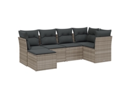 Conjunto 6 sofás jardim com almofadões VIDAXL vime PE cinzento-claro