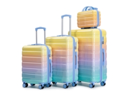 Conjunto 4 Malas Spinner Pc 14/20/24/28" Com Alças Laterais, Pés Protetores, Cadeado Com Código E Necessaire 14". Amarelo