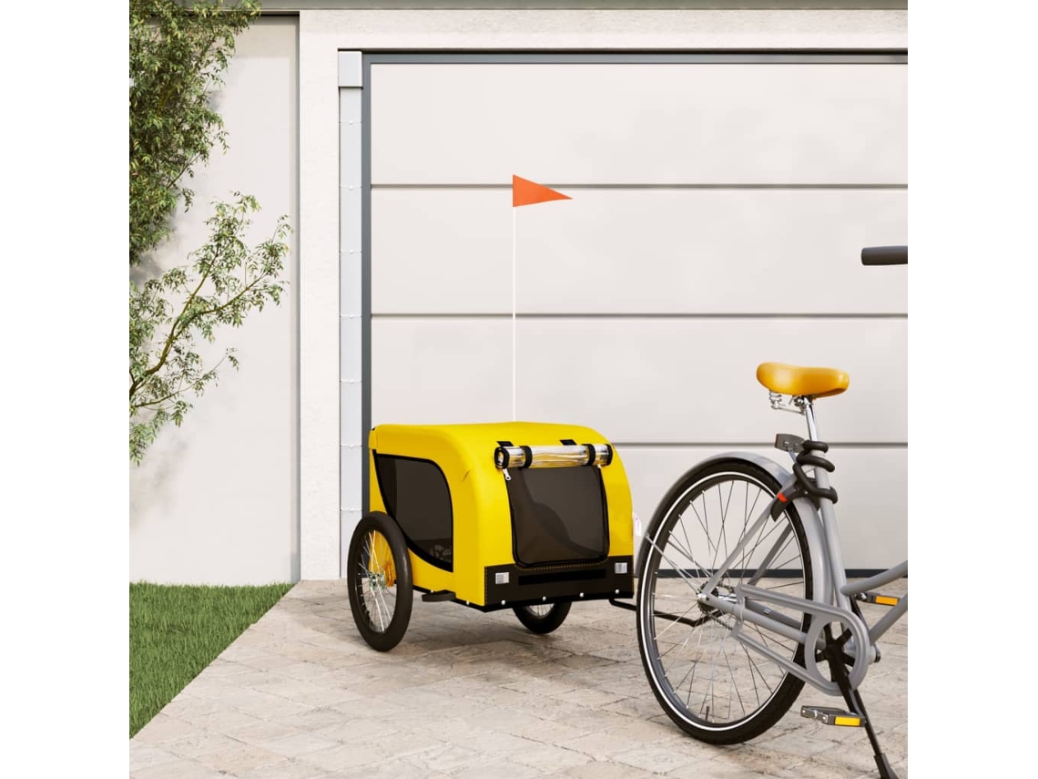 Vidaxl Reboque Bicicleta P/ Animais Tecido Oxford/ferro Amarelo/preto