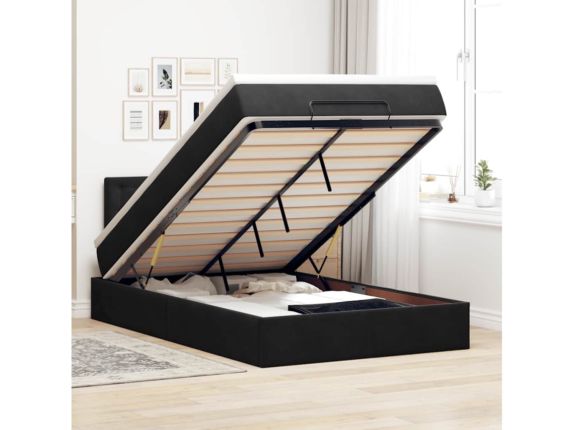 Vidaxl Cama Otomana Com Colchão Leds 120x190cm Veludo Preto