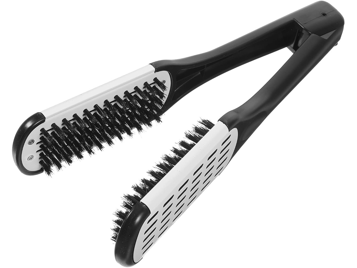 Escova De Cabelo Dupla Face Com Cerdas Javali E Presilha Em Abs Para Alisar Cabelos Grossos Finos, Ferramenta De