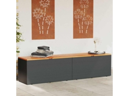 Vidaxl Caixa Arrumação Jardim 220x50x54 Cm Vime Pe/acácia Maciça Preto
