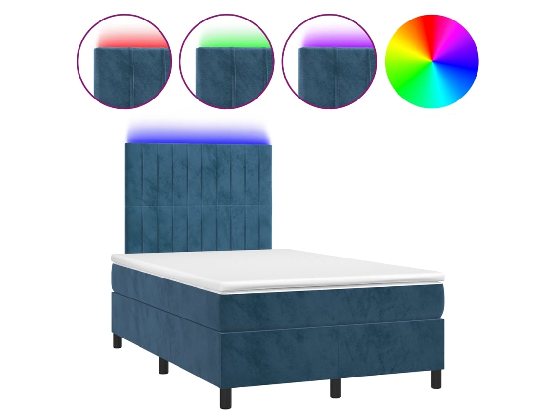 Cama Box Spring com Colchão LED Veludo Azul Escuro MAISON EXCLUSIVE (120x200 cm)