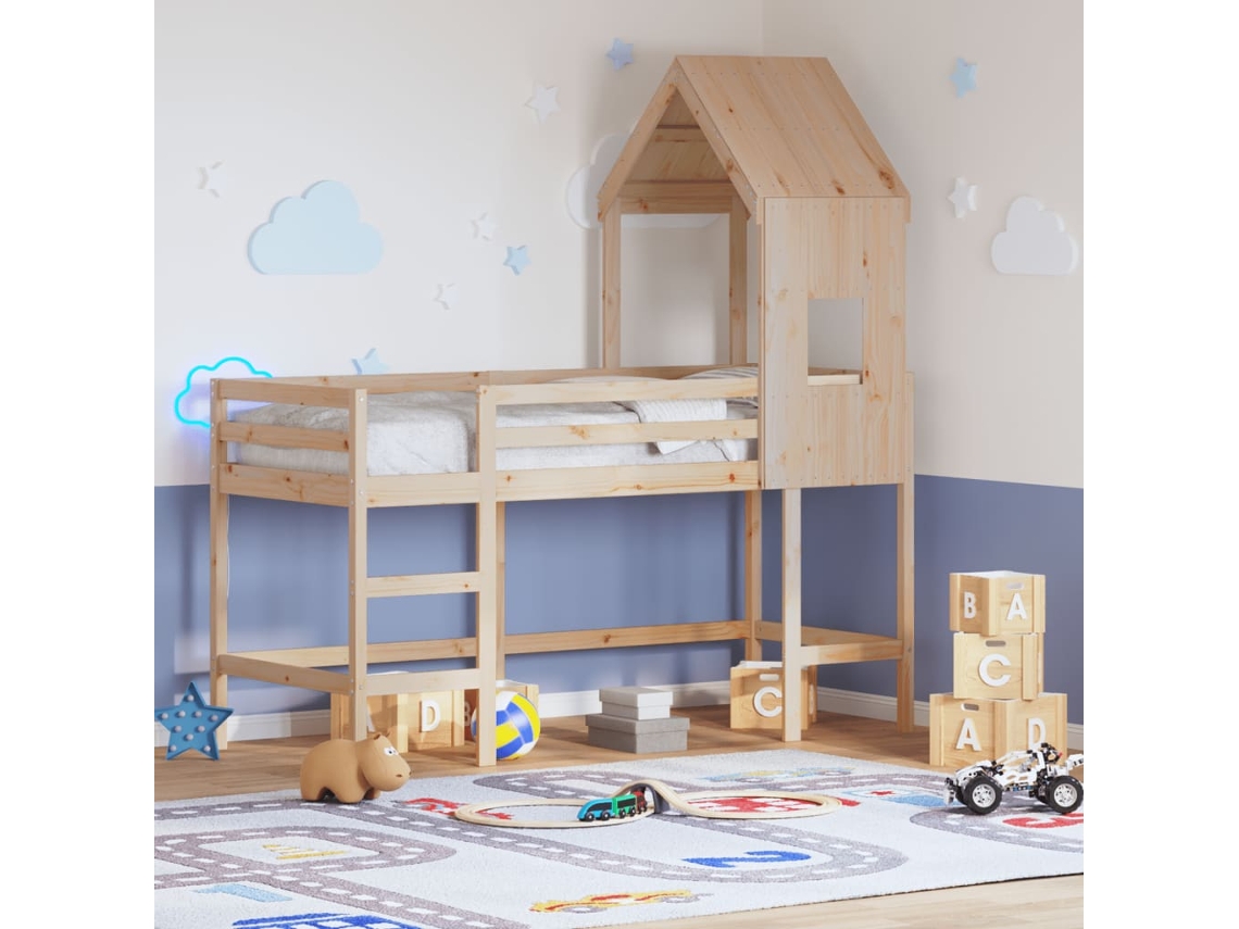 Vidaxl Cama Alta C/ Escada E Telhado 80x200 Cm Pinho Maciço