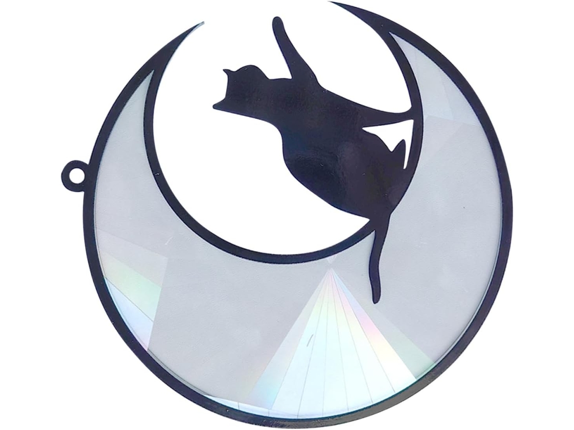 Inoomp Enfeite de Janela em Acrílico com Lua e Gato, Vitral Colorido e a Quebras, para Decorar Janelas e Salas de Estar CHABERLU