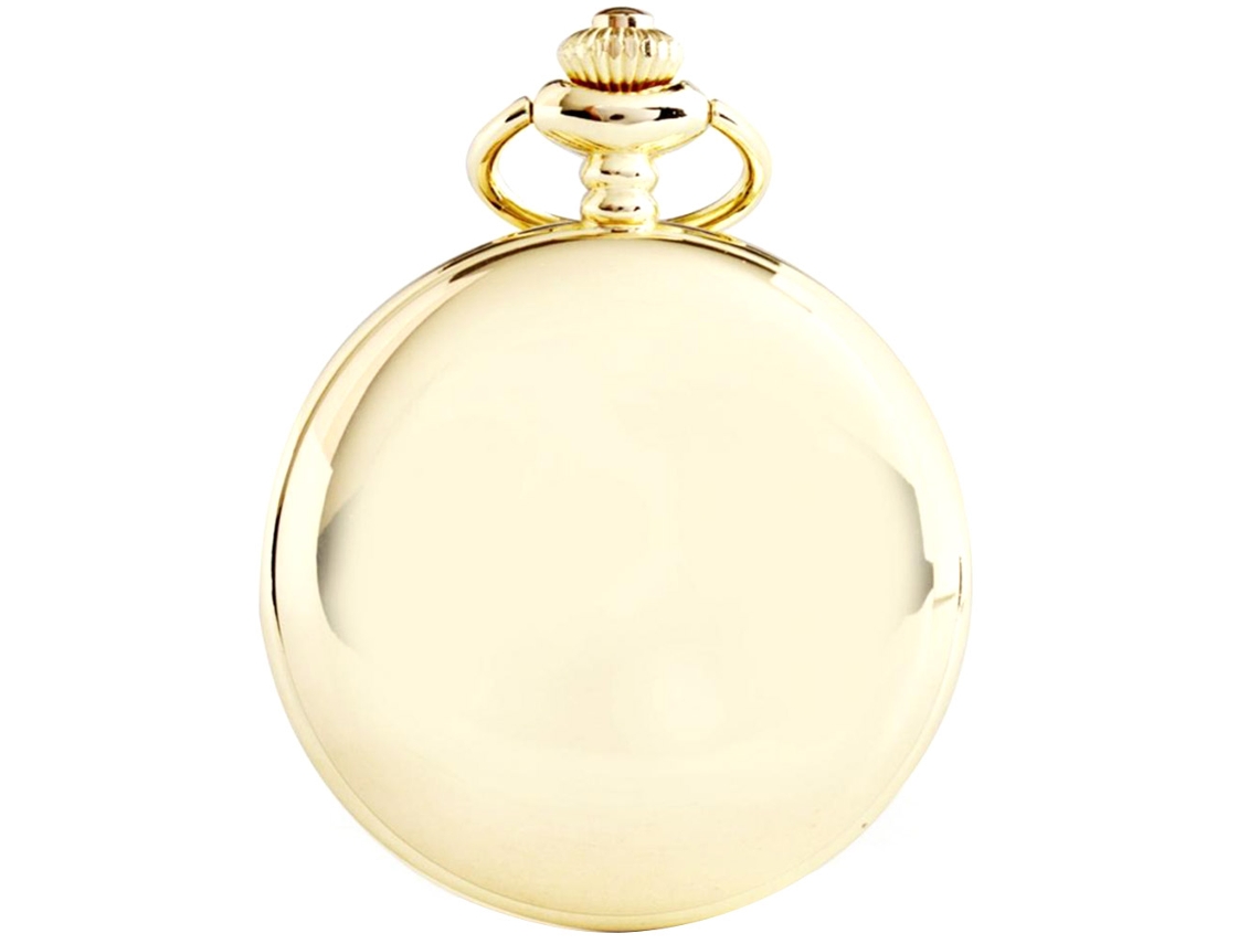 Relógio de bolso analógico clássico dourado com corrente, movimento de quartzo.