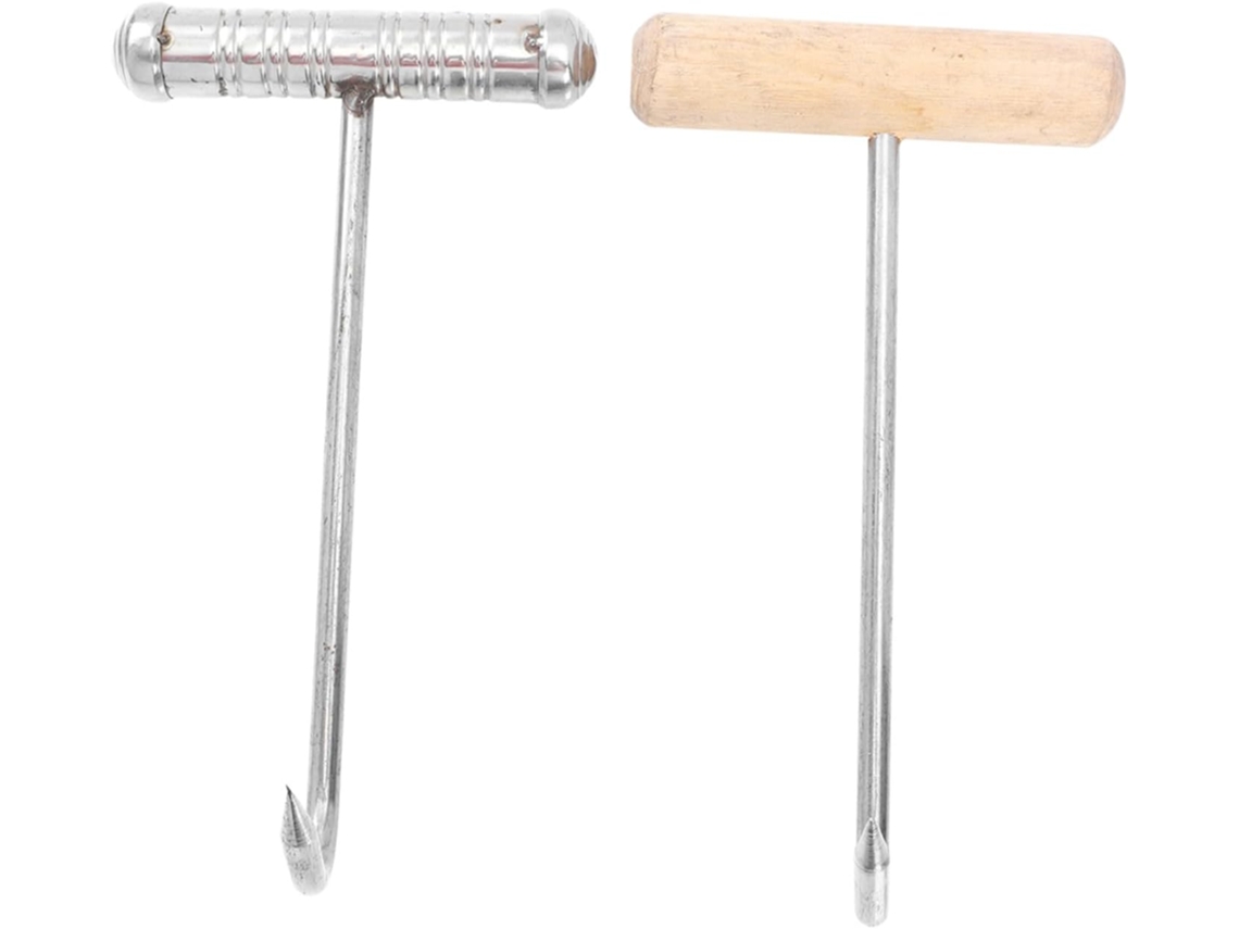 Conjunto De 2 Ganchos Para Carne Toyandona Com Cabo Em T, Em Aço Inoxidável E Madeira, 2 Peças, Resistentes, Ideais Para