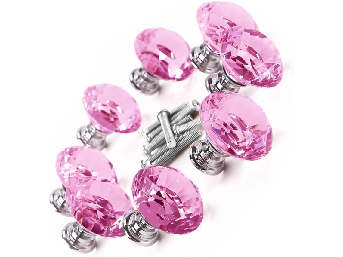 Conjunto De 8 Puxadores Cristal Rosa Homoyoyo 30mm Para Armários, Gavetas E Portas De Cozinha