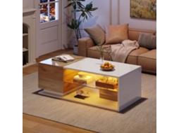 Mesa De Centro Led Alto Brilho, Com Arrumação, 105x50x36 Cm, Para Sala De Estar