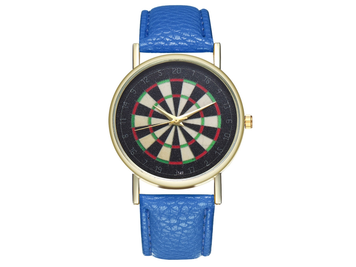 Relógio de casal vintage Zhoulianfa com mostrador em formato de dardo, movimento de quartzo em aço e pulseira de PU azul.