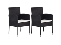 Vidaxl Cadeiras De Jardim C/ Almofadões Branco Nata 2pcs Vime Pe Preto