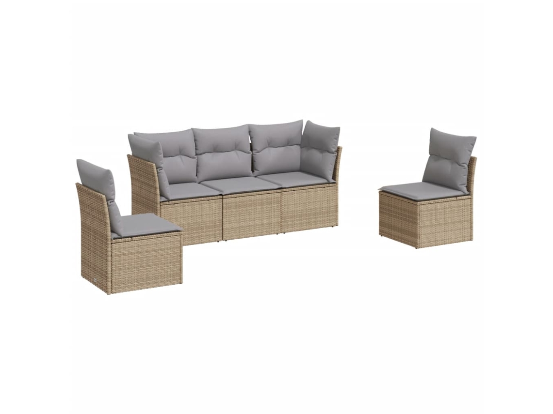 Conjunto de 5 Sofás para Jardim com Almofadões Vime Pe Bege MAISON EXCLUSIVE (5 pcs)