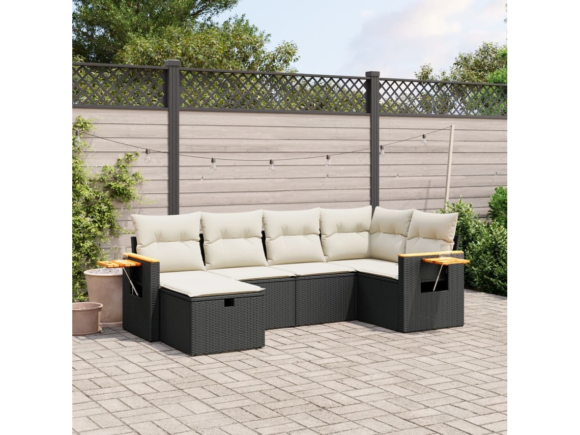Vidaxl 6 Pcs Conjunto Sofás De Jardim C/ Almofadões Vime Pe Preto