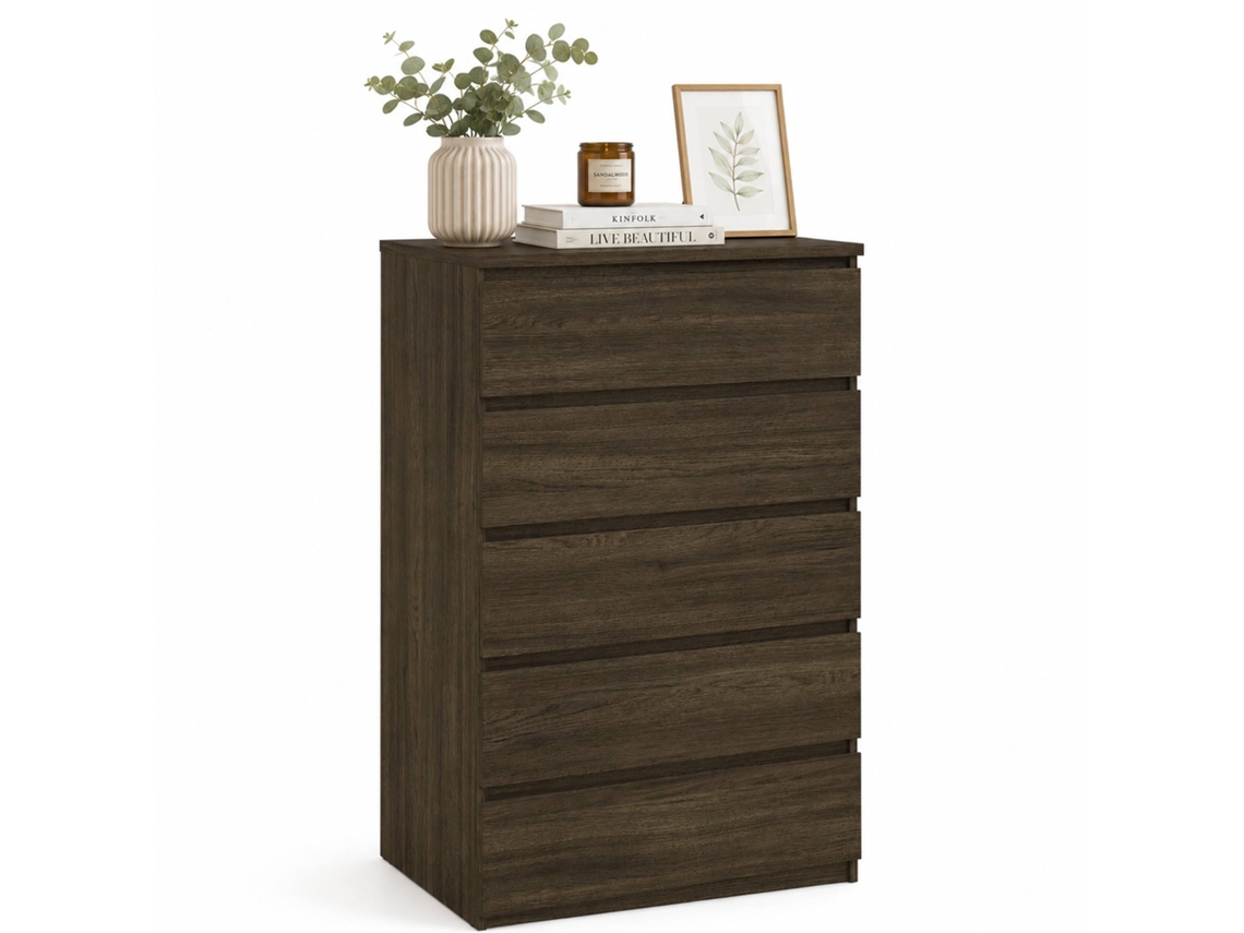 Cômoda Sil Narbonne Marrom com 5 Gavetas, 41x50x112 Cm, WELLHOME