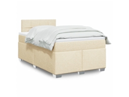 Cama Boxspring Com Colchão 120x190 Cm Tecido Cor Creme