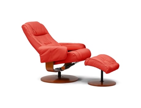 Poltrona Vibratória 2510 com Apoio para Pés em Madeira Lacada e Pele Vermelha. Dimensões: 74X90Cmx103Cm. MUEBLES STOCK