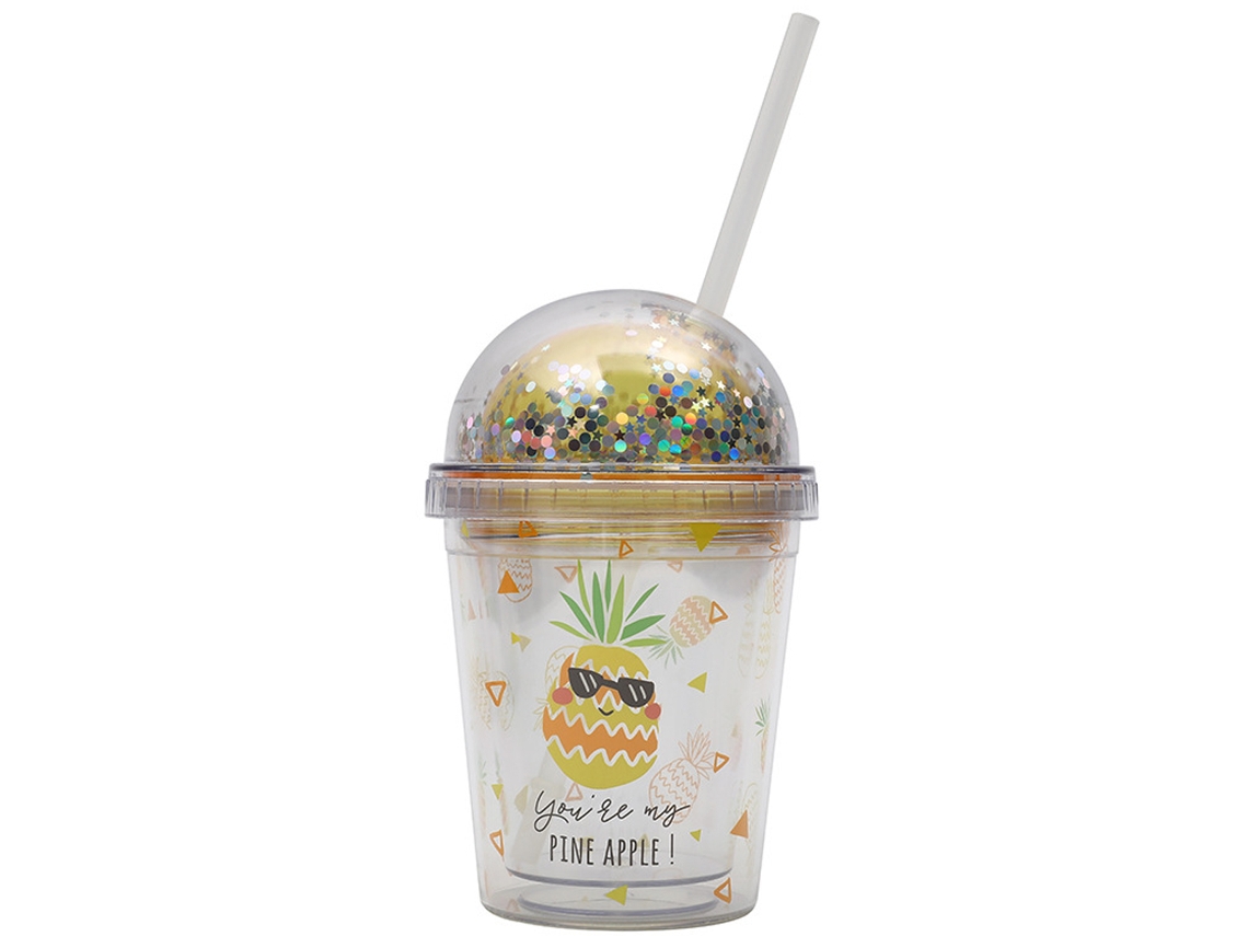 Copo de Plástico Plano Reutilizável de 12Oz com Tampa e Palhinha NEVEANCE