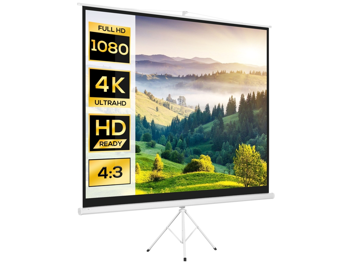 Tela de Projeção Manual com Suporte 120 Polegadas Formato 4:3 com Altura Ajustável 244x183 Cm Branco pt
