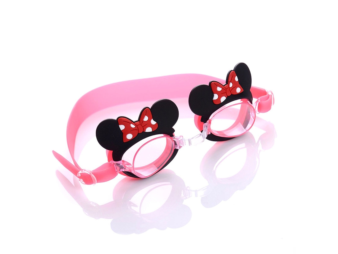 Óculos de Natação Infantil Anti Poeira e Vazamento Cartoon Rato Rosa com Lentes Pc e Silicone