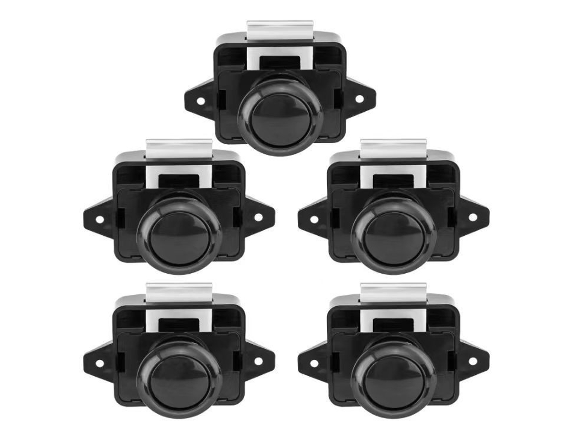 Conjunto 5 Fechos Pressão - Fecho Armário - Fecho Móvel - Plástico - Preto