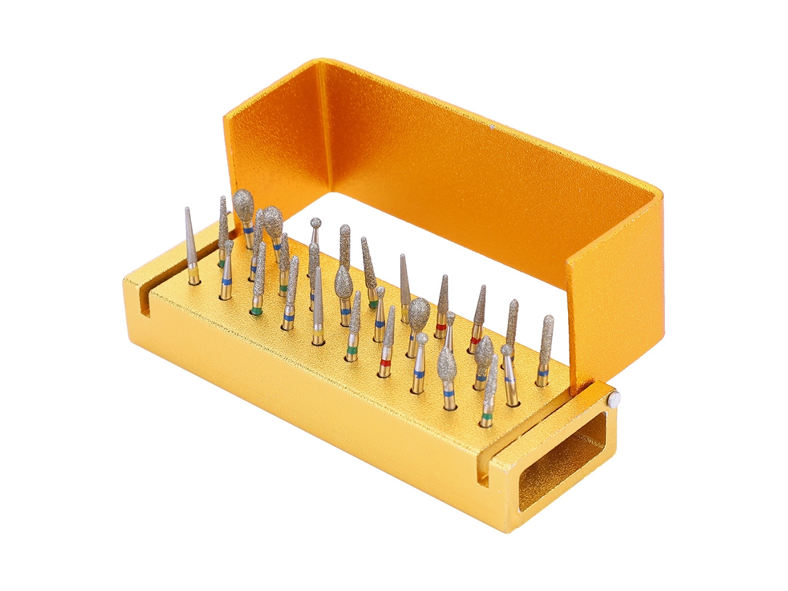 Suporte Para Manijas De Alta Velocidad Golden Dental Com 30 Brocas Diamantadas Para Odontologia