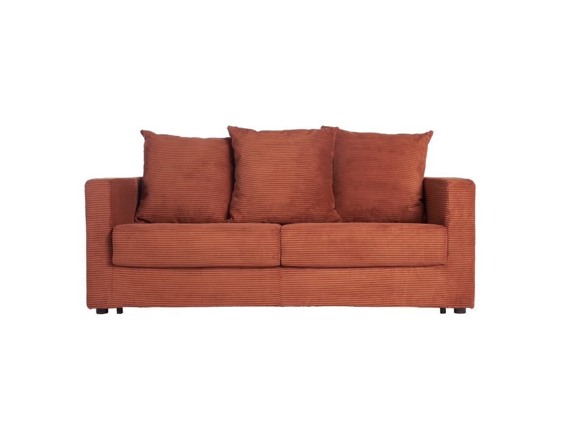 Sofá-cama de 3 lugares em veludo cotelê terracota com colchão de 13 cm Bacio MILIBOO