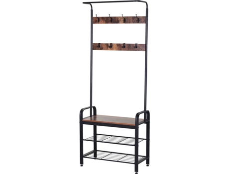 HOMCOM Cabide Cabide de metal Sapateira 3 Prateleiras 8 Ganchos Cabide para Sapatos Roupas para Entrada do Corredor 72x34x185cm