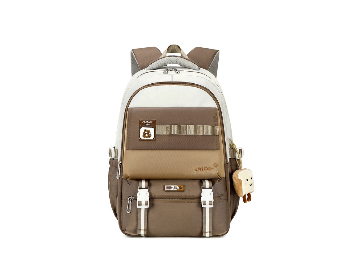 Mochila Escolar Impermeável Com Compartimento Para Computador Portátil 15,6 Polegadas, Grande Capacidade Castanho Elysve