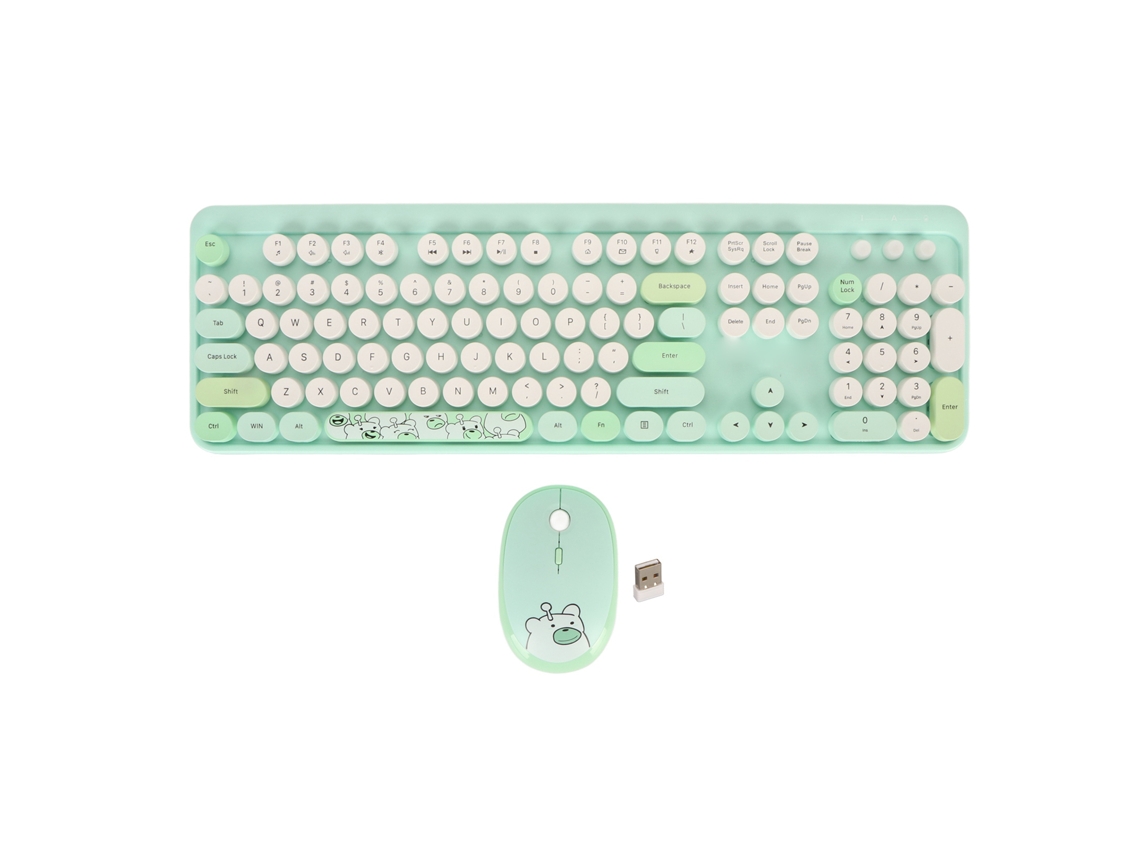 Combo De Teclado E Mouse Sem Fio Retrô Com Teclas Redondas 1600 Dpi Para Win E Os X