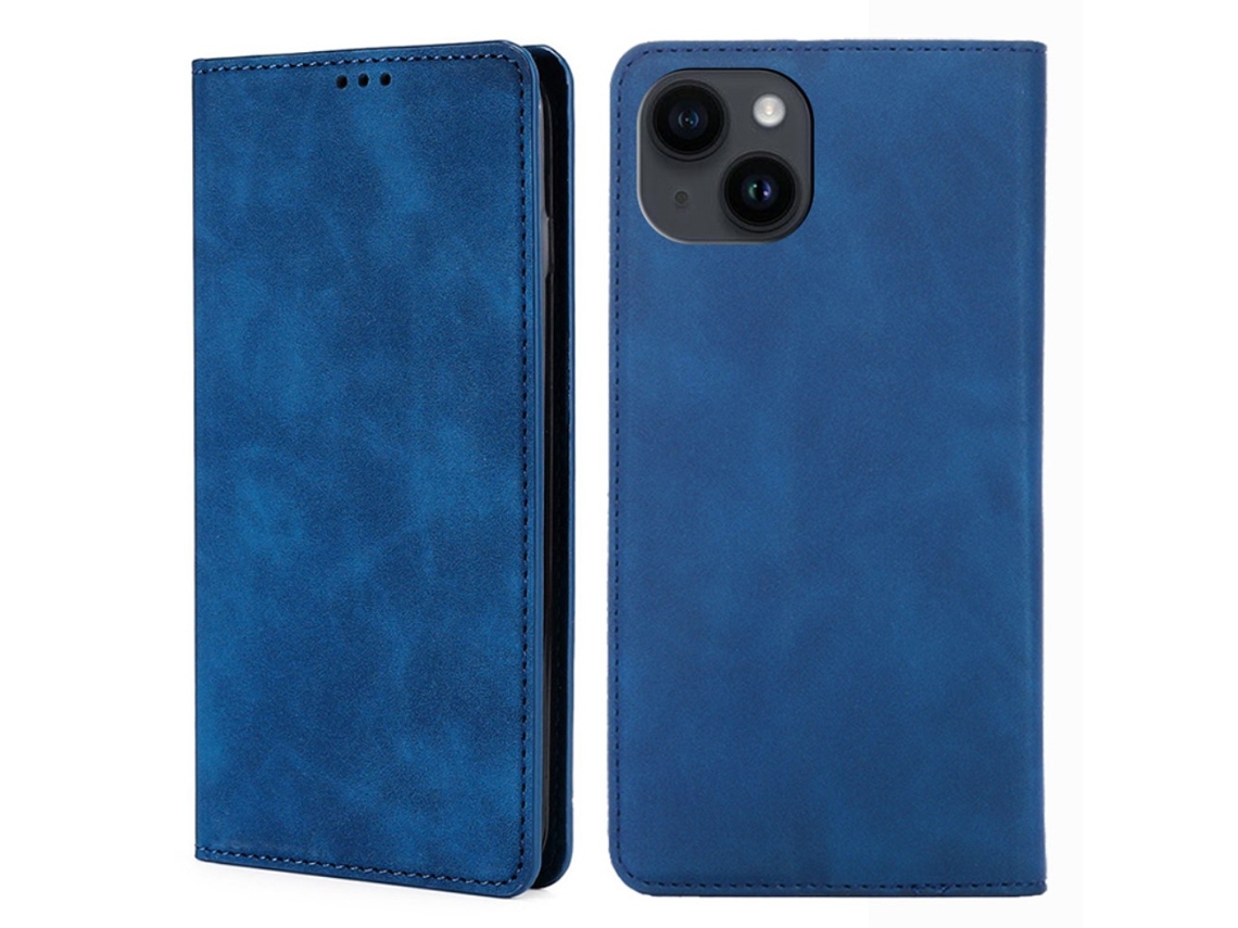 Capa Para Iphone 15 Pele Sintética Magnética Com Porta-cartões Azul