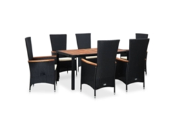 Maison Exclusive - 7 Pcs Conjunto Jantar P/ Exterior Vime Pe Madeira Acácia Preto