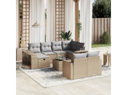 Vidaxl 11 Pcs Conjunto Sofás De Jardim C/ Almofadões Vime Pe Bege