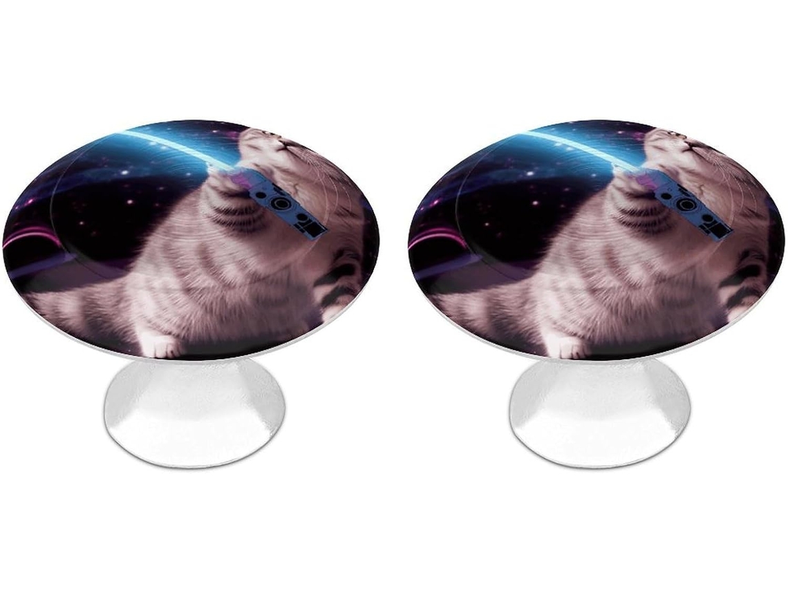 Conjunto De 2 Puxadores Armário Em Aço Inoxidável Para Cozinha, Personalizados Com Desenho De Gato Espacial A Laser