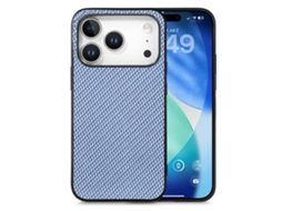 Capa Para Iphone 17 Pro Em Couro Pu Com Fibra De Carbono - Azul