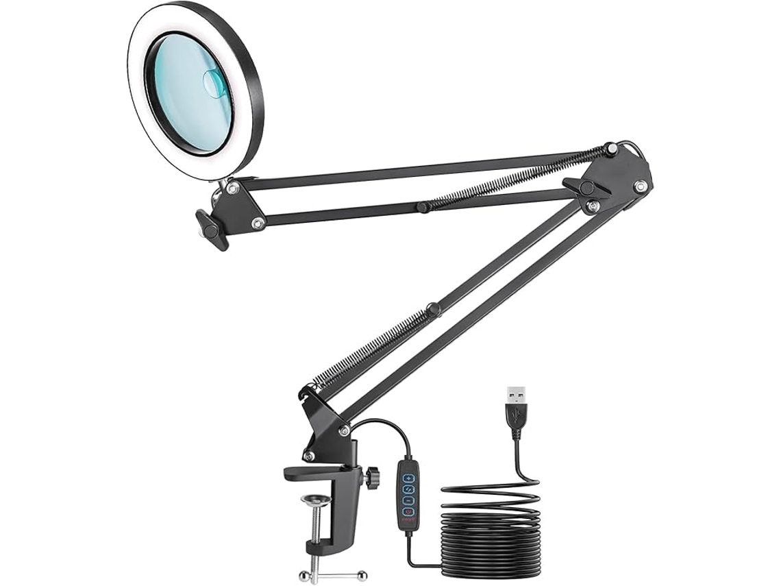 Lupa De Vidro Lâmpada De Mesa Com Luz E Suporte