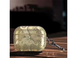 Capa De Fone De Ouvido De Malha J01 Em Pele De Cobra Para Airpods Progold Chennnls