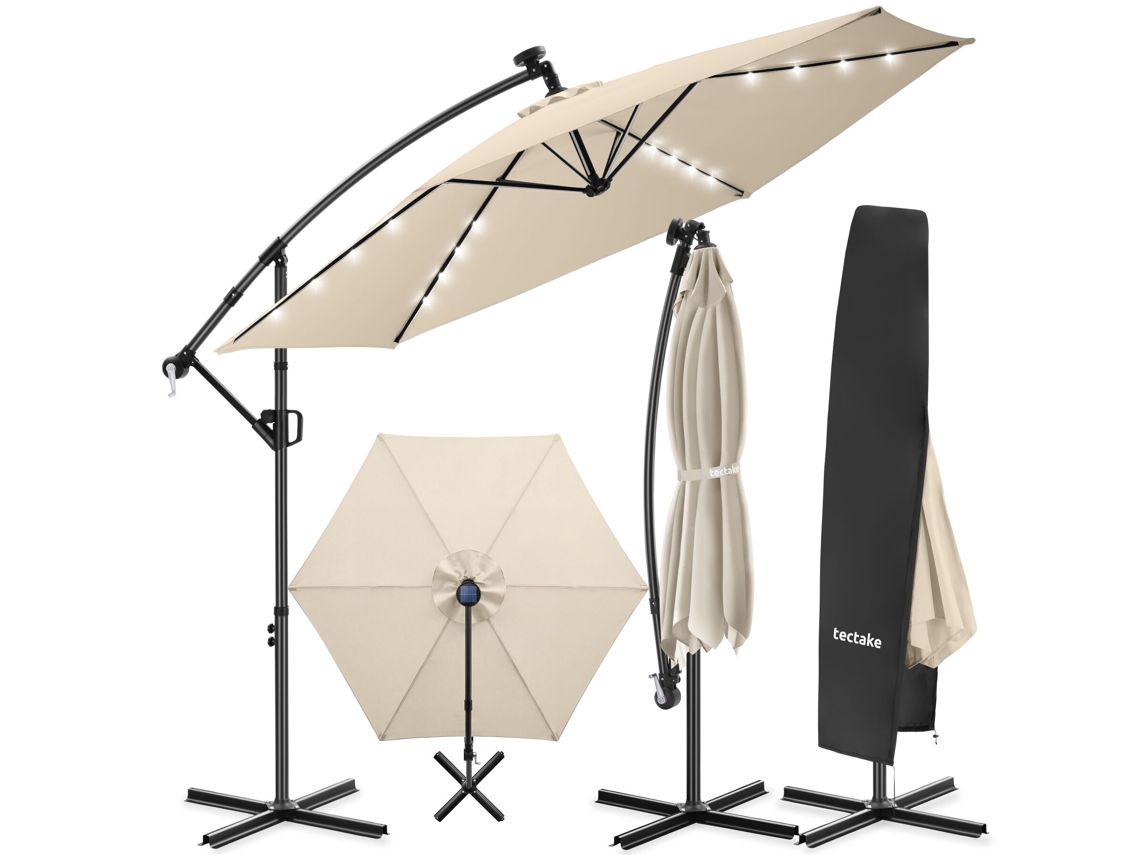 Guarda-sol Giratório Tectake, Rotação 360° E Led Solar, Poliester Resistente, 3x3 M, Bege