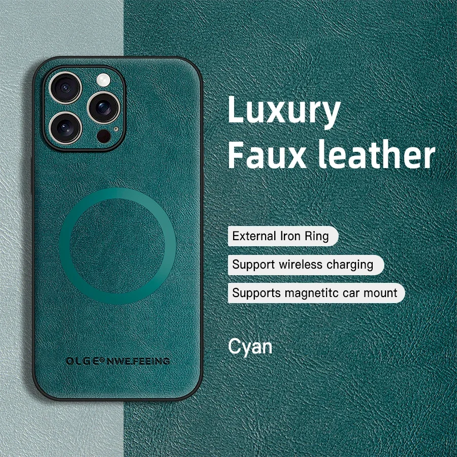 Capa Para Iphone 13 Pro (ciano) Com Carregamento Sem Fio Magsafe, Capa Protetora Magnética Em Couro.